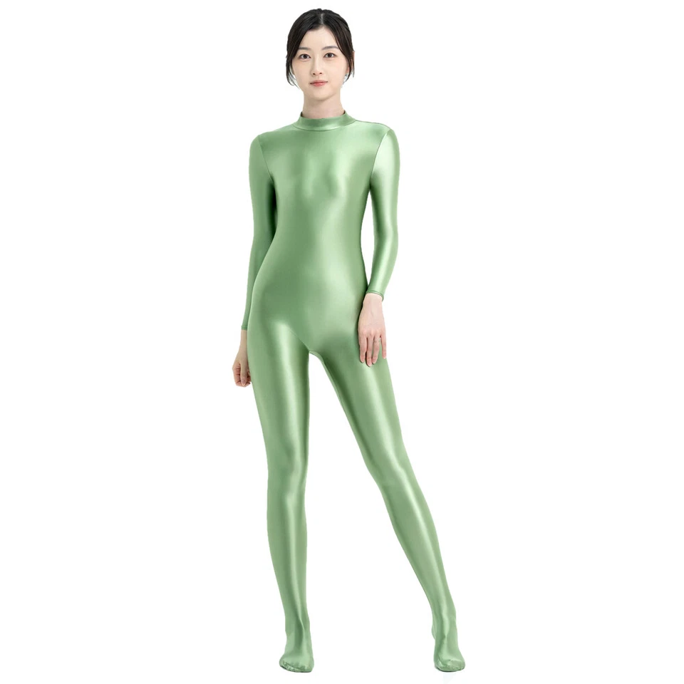 MJINM Damen Satin Shiny Einteiler Stretch Overalls Catsuit Tights Yoga Bodysuits - Bild 3 von 4