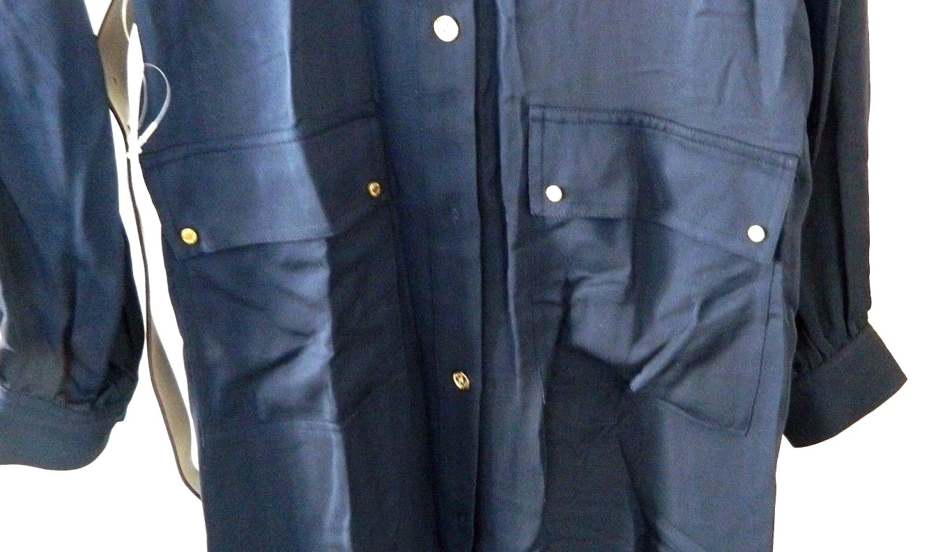 Abito camicia seta Michael Kors $325 blu navy con cintura e toppe tasche taglia 00 nuovo con etichette