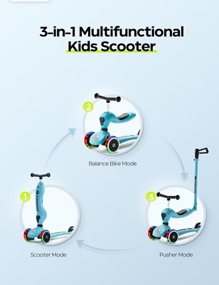 COOGHI CG-V3LB Toddler 3 in 1 Scooter Flashing Wheels Parent Push Bar BLUE