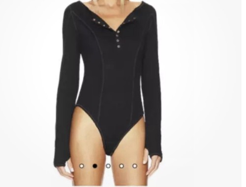 Body Free People Intimally Sloane XS nero a costine a scatto Henley termico boho - Foto 4 di 13