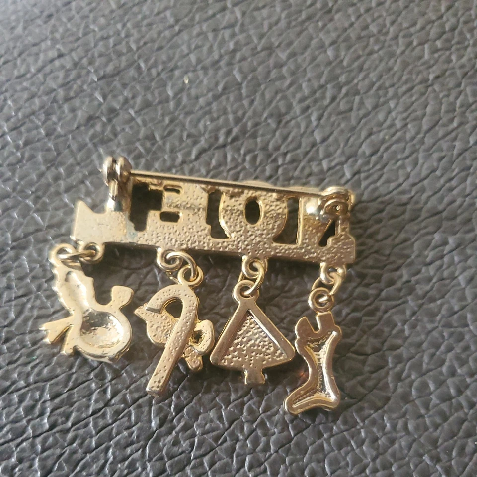 Broche vintage dorado de vacaciones NOEL con varias piedras incrustadas Foto 2 de 2