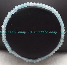Natural 2x4mm Faceted Blue Aquamarine Gemstone Rondelle Beaded Bracelet 7.5in