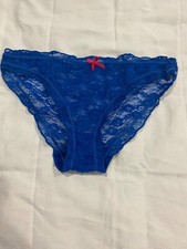 Women Floral Lace Bikini Panty w/Bow Sz M Blue