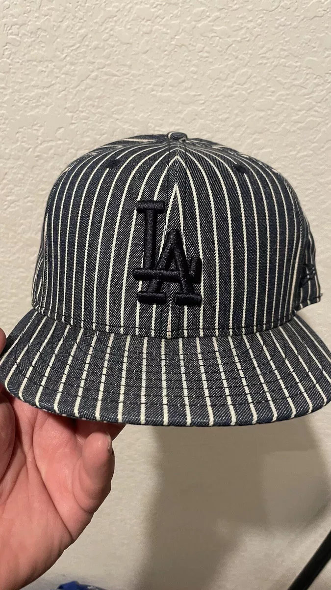 LA DODGERS NEW ERA 59FIFTY MEN'S PINSTRIPE BASEBALL HAT: FITTED SIZE 7 5/8