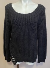 Zadig Voltaire Gray Chunky Knit Ribbed Distressed Wool Cashmere Blend Sweater M