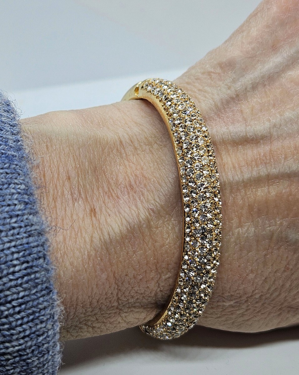 Vintage CHRISTIAN DIOR Gold Tone Rhinestone Bangle Bracelet