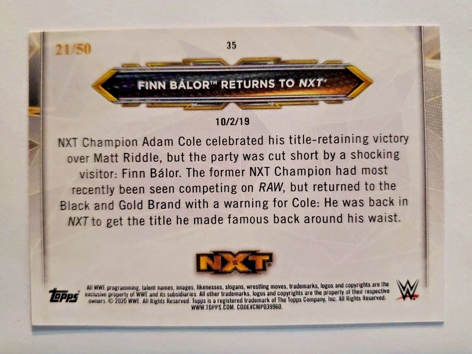 2020 Topps WWE NXT - #35 RETURNS TO NXT FINN BALOR BLUE /50 - Image 2 of 2