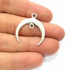 2 Crescent Moon Charm Antique Silver Plated Pendants (28mm) G12355