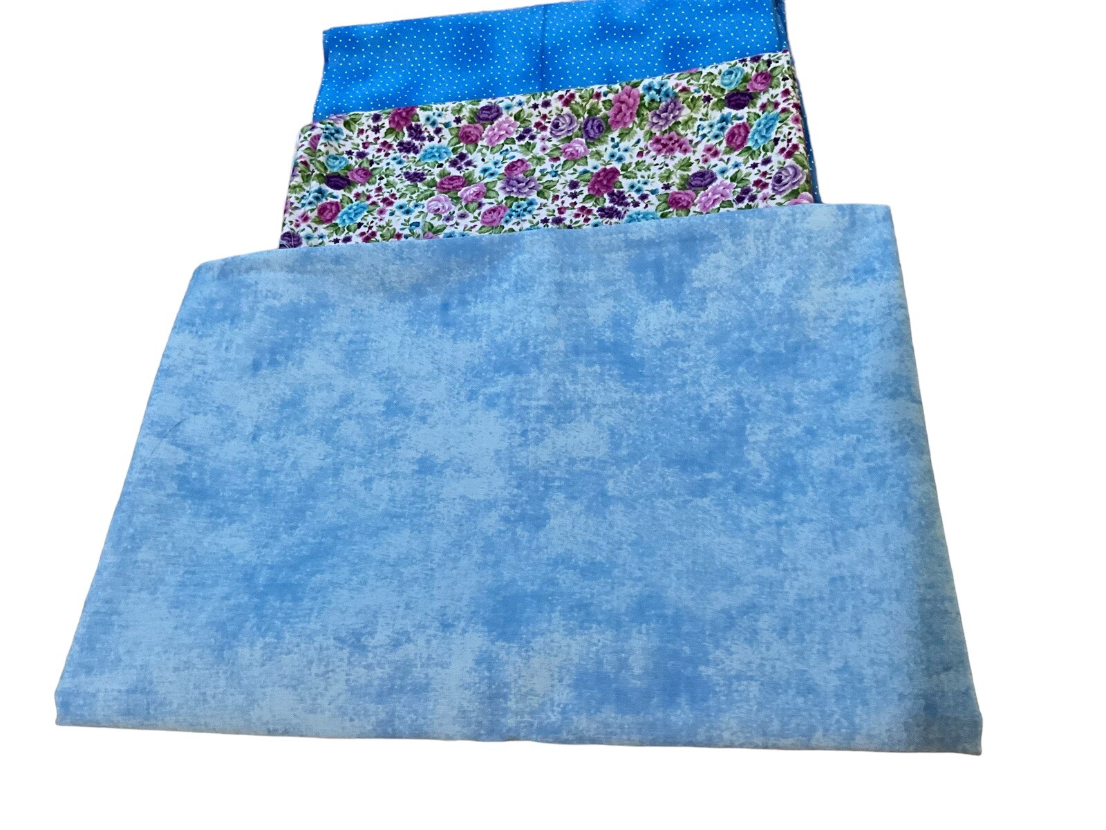 Cotton Blue Fabric Quilt Lot ,Features 3 Different Cotton Fa