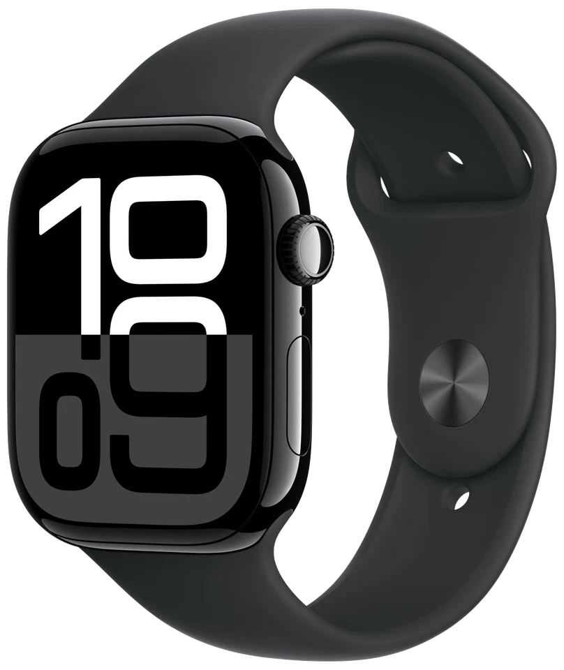 Apple Watch 10 GPS Diamantschwarz Alu 46mm Sportarmband Schwarz M/L MWWQ3