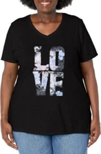 Just My Size Women's Plus Printed Short-Sleeve V-Neck 3X, Big Love 