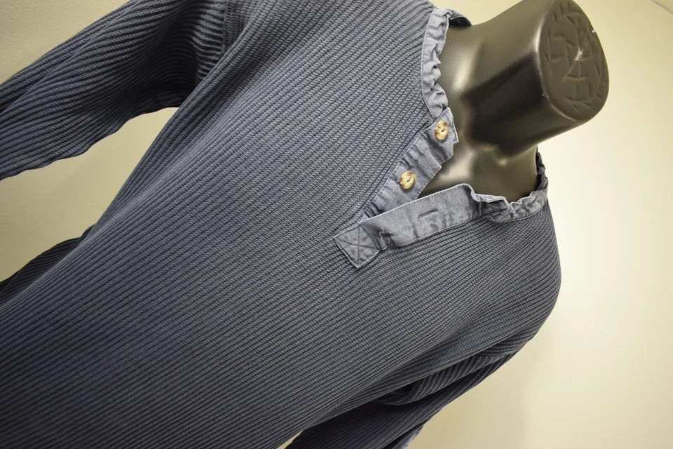 Territory Ahead Knitted Henley Sweater Blue Elbow Pads Long Sleeve Mens Medium - Image 4 of 4