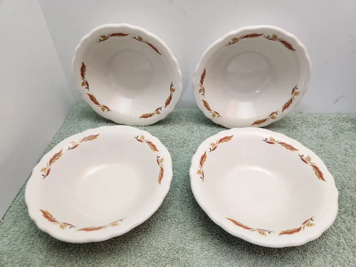 4 Homer Laughlin Best China Bowls Yellow Flower W/Brown Leaves Restaurant Ware