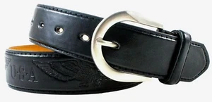 Mens Genuine Leather Casual U.S.A Bald Eagle Black Belt With Matte Finish Buckle