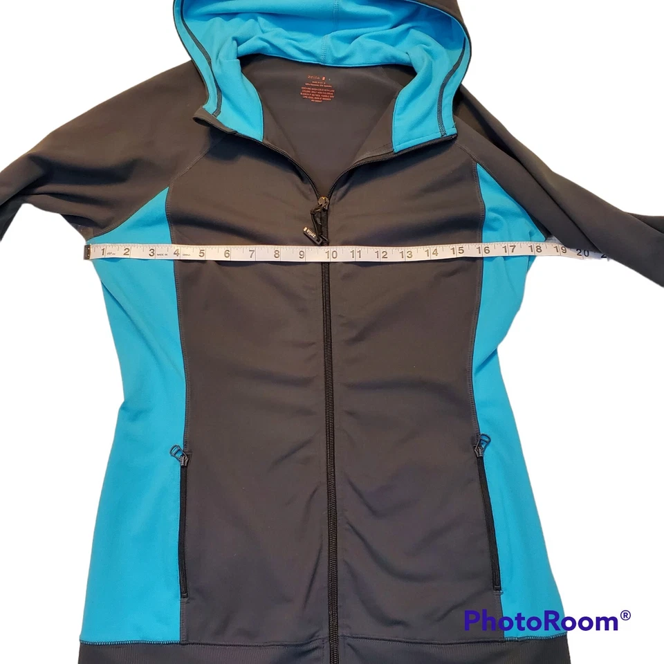 Chaqueta de Entrenamiento Zella Gris Turquesa Cremallera Sudadera con Capucha Talla Pequeña Foto 3 de 4