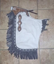 Hilason Bull Riding Chinks Chaps Adult Pro Rodeo Bronc Leather Chaps Adult (Tan)