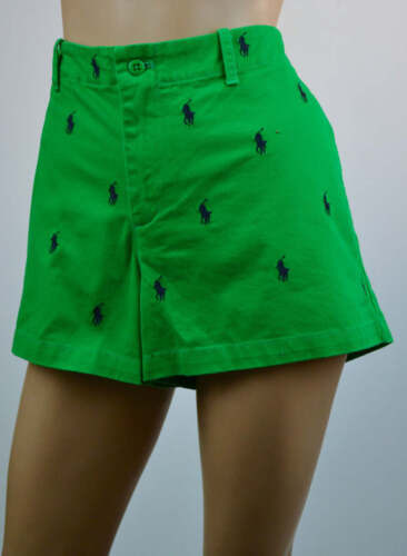 Ralph Lauren Green Multi-Pony Denim Shorts Navy Blue Ponies-Size 14- NWT - Picture 1 of 2