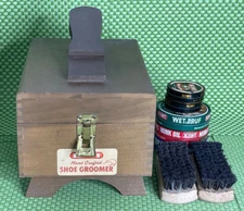Vintage Kiwi Hand Crafted Shoe Groomer Box & Boot Shoe Polish Tins Lot Mink Oil