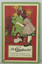 Postcard Girl & Teddy At Christmas Tide Poem USA Made Posted 12-25-1917 Vintage