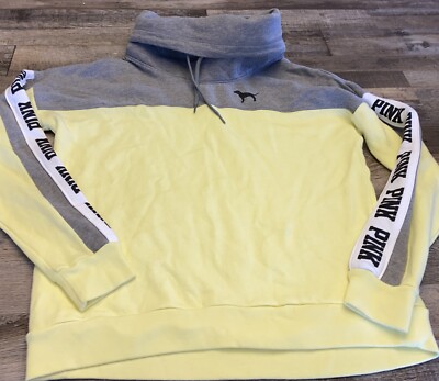 Pink by Victoria Secret Women's Cowl Neck Sweatshirt Yellow Gray