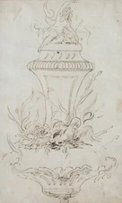 Jean-Baptiste Oudry Ancient Drawing Roettiers Sèvres Fountain Table Centerpiece