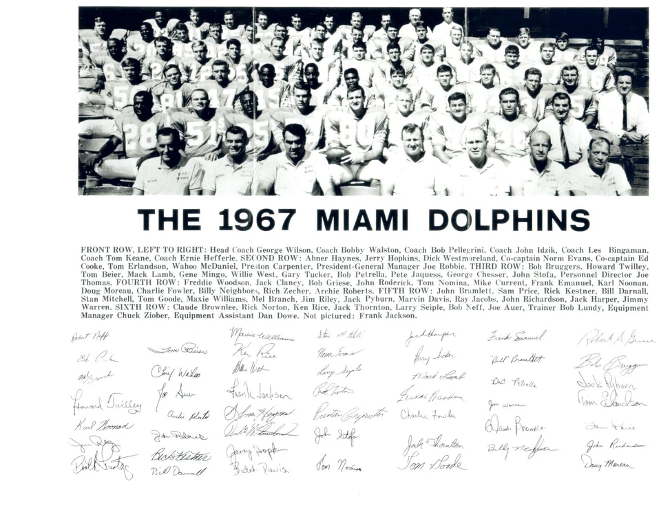 1967 MIAMI DOLPHINS TEAM 8X10 PHOTO GRIESE ROOKIE YEAR FLORIDA FOOTBALL