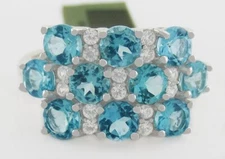 GENUINE 2.50 Cts BLUE TOPAZ & WHITE SAPPHIRE RING .925 Silver - NEW WITH TAG