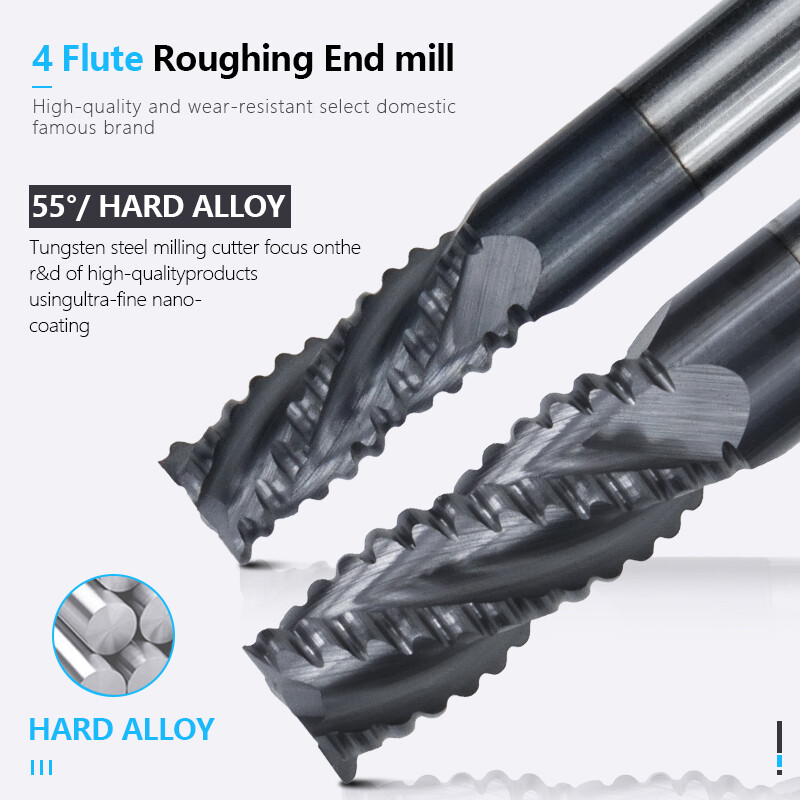 Molino de extremo de rugido de carburo sólido Ø4-20 mm 4 flautas HRC = 55 taladro de ranura de fresado AlTiN