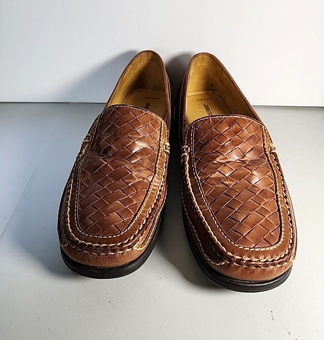 Johnston & Murphy Mens Brown Woven Sheepskin Leather Loafers 20-8543 Size 12 M Johnston & Murphy Baldwin Driver Woven Slip-On Tan Sheepskin  main image 4