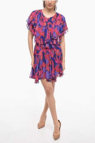 Isabel Marant Femmes Amelie Abstrait Imprimé Volants Court Mini Robe Taille M - Photo 1 sur 18
