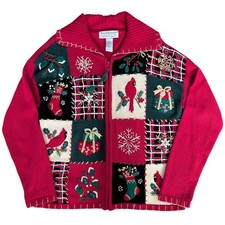 Tiara International Christmas Cardigan Medium Women Patchwork Beaded Vintage