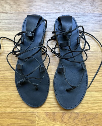 Madewell NEW The Boardwalk Lace Up Gladiator Sandal Black Leather Size 8