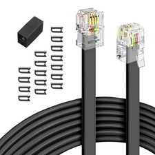 Phone Cord 50FT Landline Telephone Cable With RJ11 Plug Splitter Clips Black