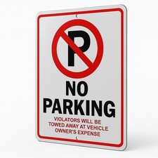 No Parking Sign, 8x12 Aluminum Private Property 9x12 inches, White