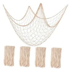 4 PCS Fish Net Decorations, Cotton Linen Fishing Net Decor, Decorative Fishing 