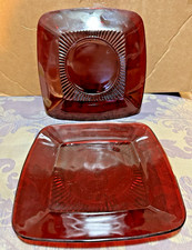 2 ANCHOR HOCKING ROYAL RUBY LUNCHEON PLATE SQUARE EXCELLENT CONDITION - 8.25"