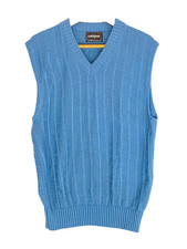 Vintage 1970s men's blue sweater vest XL pullover V neck dusty knit sleeveless