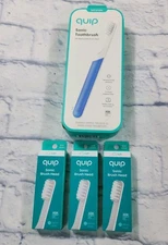 Quip Rechargeable Electric Toothbrush Soft Bristle Sonic Blue 3X Brushheads SET 