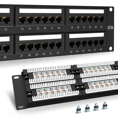 2U 48 Port Patch Panel CAT6A Patch Panel(EC Listed) Rack Mount 19inch Etherne...