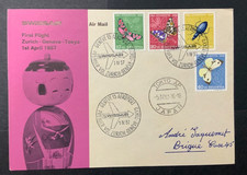 FLIGHT COVER: SWISSAIR  1957  ZURICH-GENEVA-TOKYO