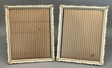 2 Old Ornate 8 x 10 Picture Frames White Enamel Gold Tone Glitter Flecks Rococo