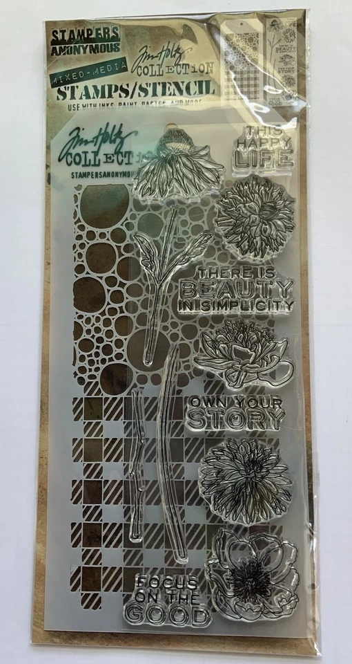 Juego de plantillas de estampillas Tim Holtz flores girasol 12 estampillas transparentes burbujas guinga Foto 2 de 4