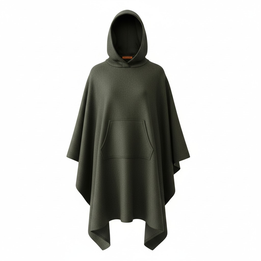 Traditional Army Surplus 75% Wool Green Hooded Blanket Poncho