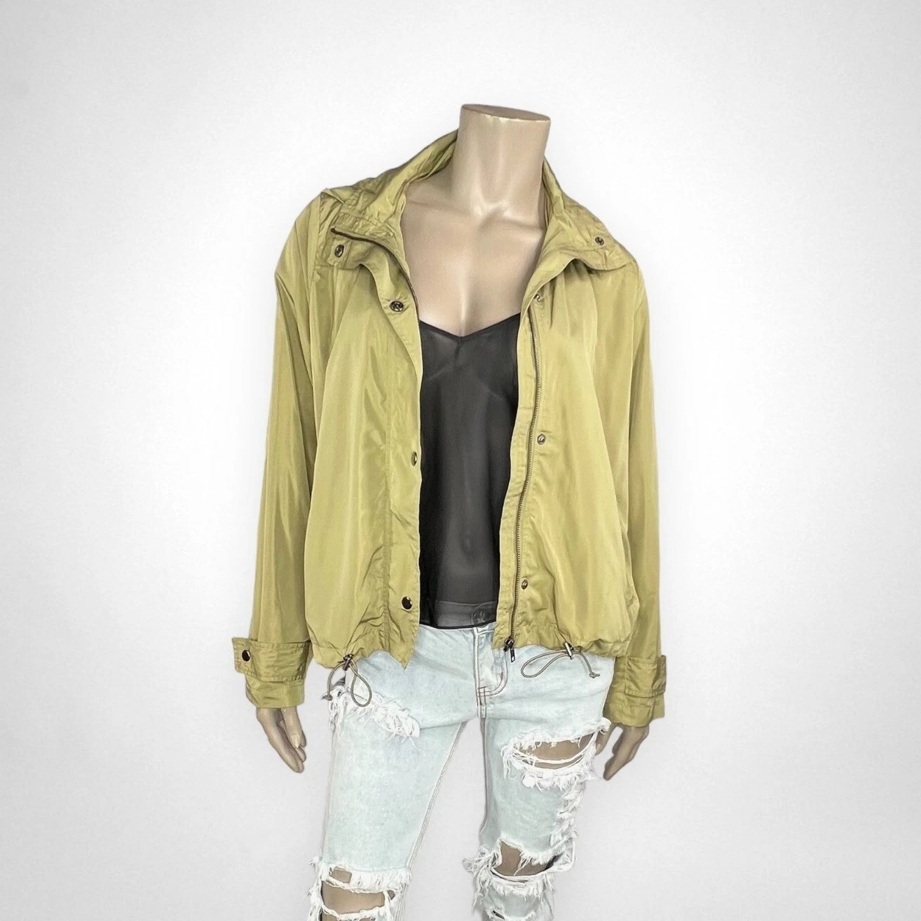 LOVE TREE Large Olive Green Lightweight Jacket with Hoodie Transitional Fall
