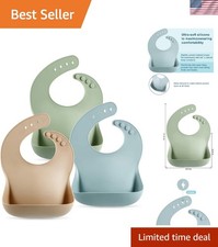 Set of 3 Waterproof Silicone Baby Bibs - Soft Adjustable for Toddlers 10-72 Mo