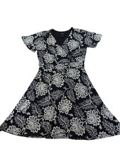 Ann Taylor Womens Medium Black Floral Dress Fit Flare Cross Over