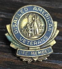 ⅝" Vintage Disabled American Veterans Gold-Tone Life Member Badge Pin
