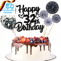 Tortendeko 32. Geburtstag Mann Frau, Kuchen Topper Happy 32Th Birthday Schwarz,