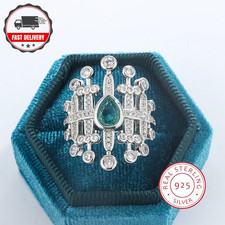 925 Sterling Silver Sparkly Paraiba Zircon Ring Women Party Jewelry
