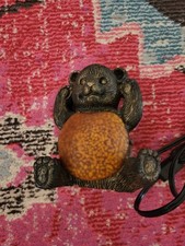 Vintage bronze and art glass teddy bear accent lamp lodge cottage chic WORKS